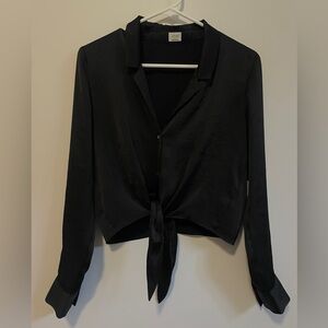 Aritzia Wilfred tie front satin blouse